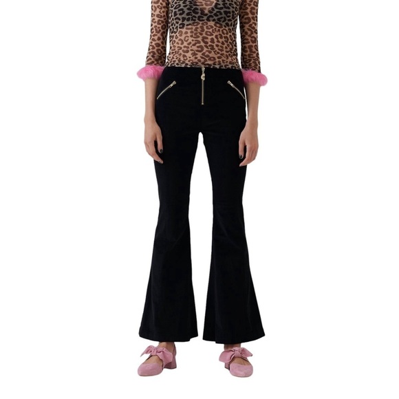 Lazy Oaf Pants - LAZY OAF x G.E.M. Black Velour Flares